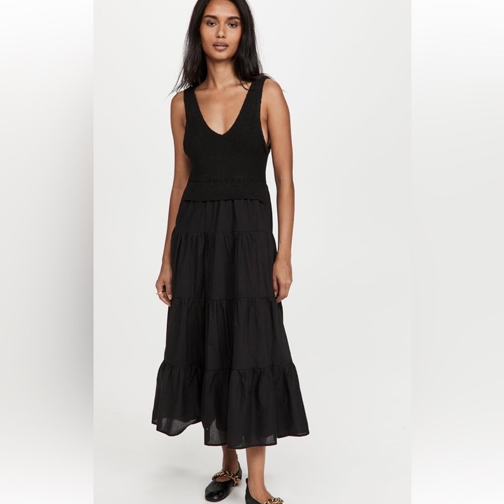En Saison Black Tiered Ruffled mixed media Sundress - size Small